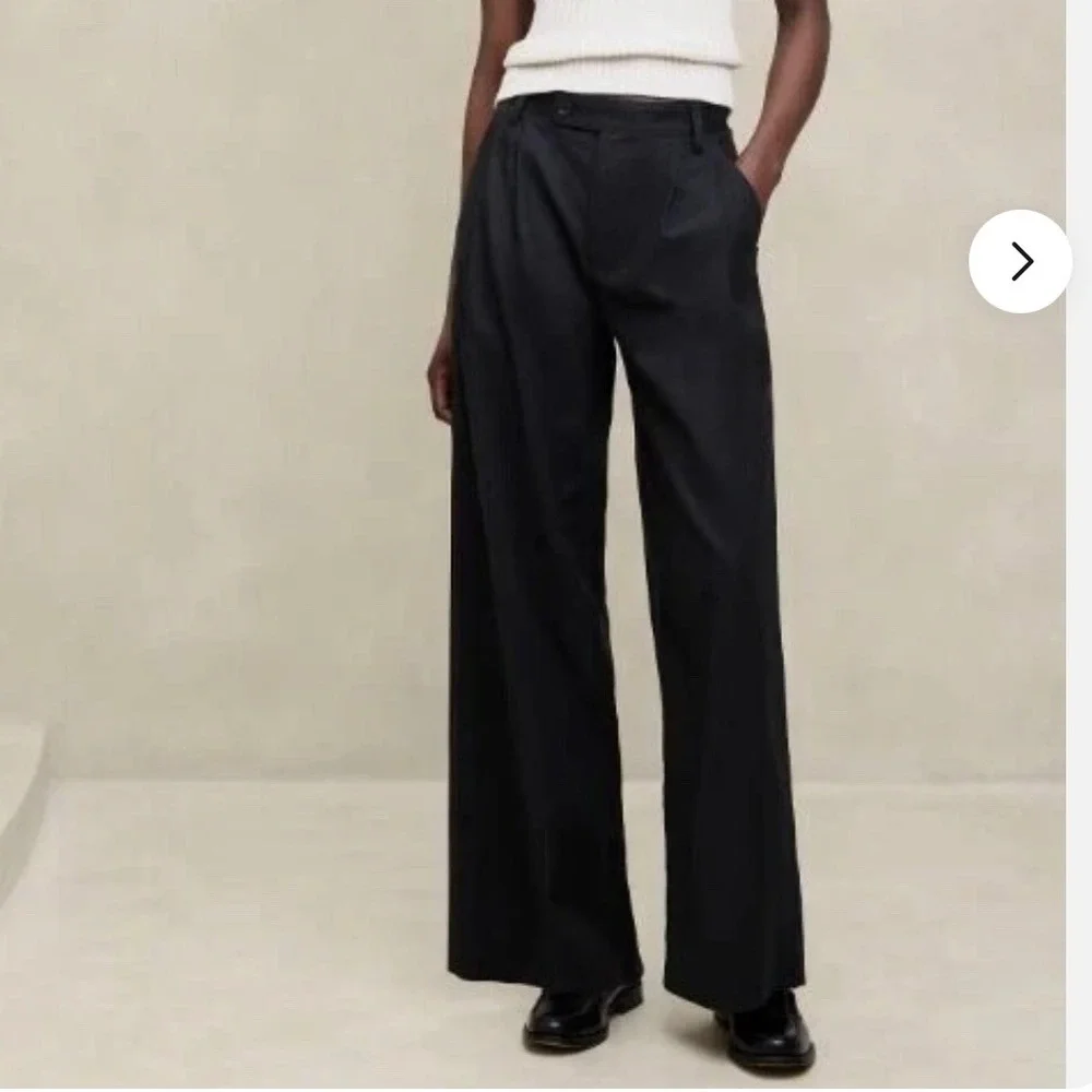 NEW Banana Republic linen‎ blend wide leg pleated pants Size 8P Petite black
